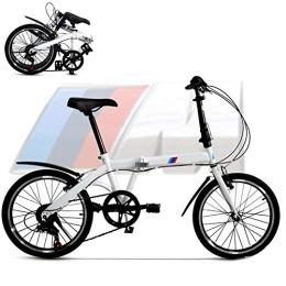 SYCHONG Folding Bike SYCHONG 20 Inch Folding Bike, High Carbon Steel Folding Frame, 6Speed, Damping, Available for Adults Children, 1White