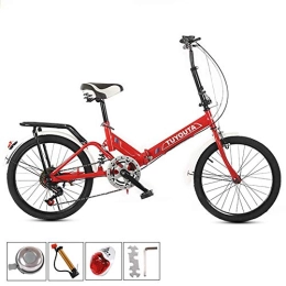 SYCHONG Folding Bike SYCHONG 20" Variable Speed Foldable Bicycle, Male And Female Students Folding Bicycles, Double Brake Non-Slip, with Rear Seat, Red