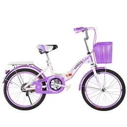 SYCHONG Folding Bike SYCHONG Children's Folding Bicycle, Single Speed, Girl Stroller with Adjustable Seat, 11-17 Bicycle Aged Student Bicycle, Lightweight, Purple, 22inches