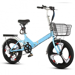 SYCHONG Bike SYCHONG Folding Bicycle 20 Inch, Adult Ultra Light Portable, Shift Femalemale Student Bicycle Shock Absorption Double Brake, Blue
