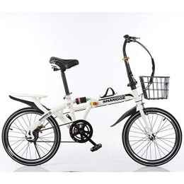 SYCHONG Folding Bike SYCHONG Folding Bicycle 20Inch, Variable Speed, Shock Absorber Brake, Spoke Wheel, with Basket / Bottle Cage / Rear Pad, Light Portable, Easy Carrying, White
