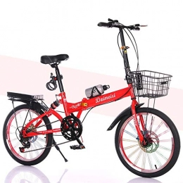 SYCHONG Bike SYCHONG Folding Bike 20Inch Dual Disc Brake Portable Variable Speed Folding Bicycle, Red