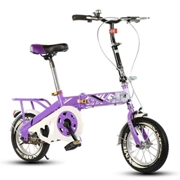 SYCHONG Bike SYCHONG Folding Bike, Children's Folding Bicycle, Lightweight Aluminum Frameseat Adjustable, Double Brake, 1Purple, 12inches