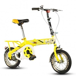 SYCHONG Bike SYCHONG Folding Bike, Children's Folding Bicycle, Lightweight Aluminum Frameseat Adjustable, Double Brake, Yellow, 12inches