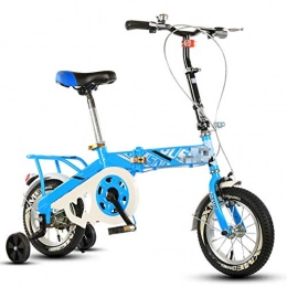 SYCHONG Bike SYCHONG Folding Bike, Lightweight Aluminum Frameseat Adjustable, Double Brake, Children's Folding Bicycle with Auxiliary Wheel, Blue, 12inches