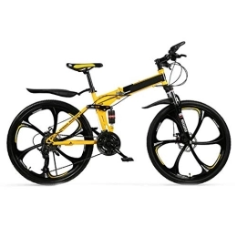 SYCHONG Folding Bike SYCHONG Folding Mountain Bike Bicycle, 21Speed, High Carbon Steel Frame, Non-Slip, Double Shock, Male And Female Off-Road Racing Bicycle, Yellow, 24inches，26inches
