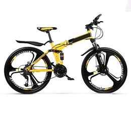 SYCHONG Bike SYCHONG Folding Mountain Bike Bicycle, 24Speed, High Carbon Steel Frame, Non-Slip, Double Shock, Male And Female Off-Road Racing Bicycle, Yellow, 26inches