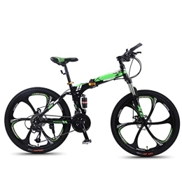 SYCHONG Folding Bike SYCHONG Folding Mountain Bike Variable Speed 24 / 26 Inches Six-Knife Wheel Shock Absorption Folding Bike MTB Bicycle, Green, 24speed