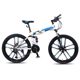 SYCHONG Bike SYCHONG Folding Mountain Bike Variable Speed 24 / 26 Inches Ten-Knife Wheel Shock Absorption Folding Bike MTB Bicycle, Blue, 24speed