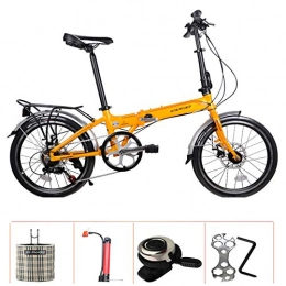 SYLTL Bike SYLTL 20in Folding City Bicycle Double Disc Brake Unisex Adult Go to Work Suitable for Height 140-180 cm Foldable Bike Portable Folding Bike, yellow