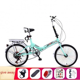 SYLTL Bike SYLTL Folding City Bicycle Double Disc Brake Unisex Adult Suitable for Height 140-180 cm Damping Portable 20 Inches Foldable Bike, Green