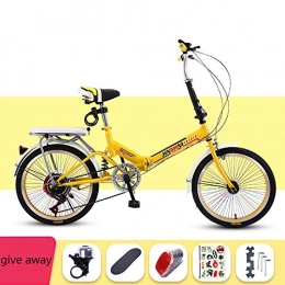 SYLTL Folding Bike SYLTL Folding City Bike Bicycle Damping Ladies Portable 20in Folding Bike Student Suitable for Height 120-180 cm Traveling by Bicycle, Yellow