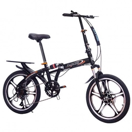 TATANE Folding Bike TATANE 20-Inch Folding Bicycle, Front And Rear Shock-Absorbing Dual Disc Brake Variable-Speed Bicycle, One-Wheeled Male And Female Student Adult Bike, Black, 20inch