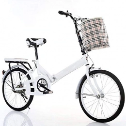 TATANE Bike TATANE 20 Inch Folding Bike, Ladies' Student Bike, High Carbon Steel Outdoor Commute Bicycle, White, 20inch
