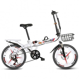 TATANE Bike TATANE All-In-One Folding Bicycle, 20-Inch Portable Adult Student Bicycle, Men's And Women's Variable Speed Shock-Absorbing Bikes, White, 16inch