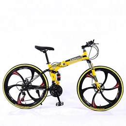 TATANE Folding Bike TATANE Soft Tail Mountain Bike, Double Disc Brake Adult 24 / 26 Inch Suspension, Foldable 21 / 24 / 27 Speed Outdoor Couple Student Bicycle, Yellow, 26 inch 24 speed