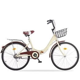 TAURU Folding Bike TAURU Vintage Ladies Bike, Single Speed Women’s Comfort Bike, Portable Foldable Carbon Steel Bicycle (22in, Beige)