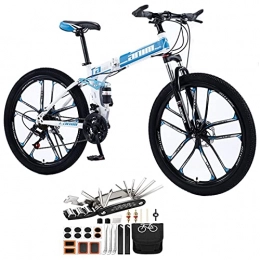 Tbagem-Yjr Folding Bike Tbagem-Yjr 10 Knife Wheels Cross Country Variable Speed Bicycle 26 Inch Folding Bicycle, 21Speed Mountain Bike Double Shock Absorption Lightweight Tool Accessories (Color : Blue, Speed : 27speed)