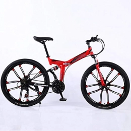 Tbagem-Yjr Folding Bike Tbagem-Yjr 24 Inch Mountain Bike For Adults, Double Disc Brake City Road Bicycle 21 Speed Mens MTB (Color : Red)