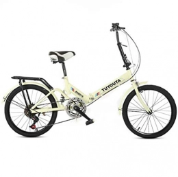 Tbagem-Yjr Folding Bike Tbagem-Yjr 6 Speed Folding Bike, Road Bicycle Mountain Bike 20 Inches Wheels Commuter Bicycle (Color : Beige)