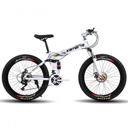 Tbagem-Yjr Folding Bike Tbagem-Yjr City Road Bicycle 26 Inch Wheel Mens MTB, 24 Speed Dual Suspension Mountain Bikes (Color : White)