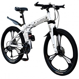 Tbagem-Yjr Folding Bike Tbagem-Yjr Folding Lightweight 26 Inch Mountain Bike, 3 Knife Wheels Full Suspension Frame Bicycle 21 / 24 / 27 / 30 Speed Dual Disc Brake White (Speed : 30speed)