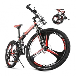 Tbagem-Yjr Folding Bike Tbagem-Yjr Folding Mountain Bike Portable ​​City Hybrid Bikes Bicycle 26 Inch 21 / 24 / 27 / 30 Speed Mountain Bikes Full Suspension 3 Knife Wheels For Adults Red (Size : 27speed)