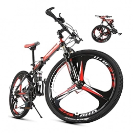 Tbagem-Yjr Folding Bike Tbagem-Yjr Mountain Bikes 26in Folding MTB Bicycle 21 / 24 / 27 / 30 Speed Foldable Outroad Bicycles Full Suspension 3 Knife Wheels Folded For Adults Outdoor Bicycle Red (Size : 27speed)