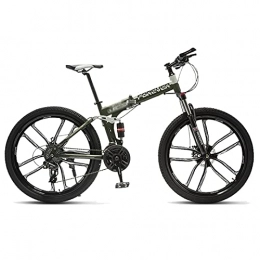 Tbagem-Yjr Bike Tbagem-Yjr Steel Frame Folding Mountain Bike 26 Inch 10 Knife Wheels 21 / 24 / 27 / 30 Speed Bicycle Frame Amygreen 23kg (Speed : 24speed)