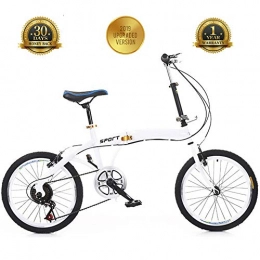 TBAN Folding Bike TBAN 20 Inch Folding Bicycle, Student Car, Speed Bike Adult Bicycle, High Carbon Steel Material, with Disc Brake, White