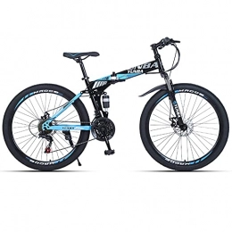 TBNB Folding Bike TBNB Folding Mountain Bike for Men, 21-27 Speed Foldable Adult Mountain Bicycles with Disc Brakes, Lockable Full Suspension Front Fork, Womens Outdoor Road Bike (Blue 26inch / 21Speed)