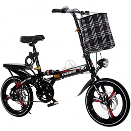 TBNB Folding Bike TBNB Portable Folding Kids Bike, Foldable Adult Soft-Tail Bicycle, Road Bike, 6-Speed, Disc Brake, with Basket and Back Seat, 16 / 20inch, Black, White (Black 20inch)