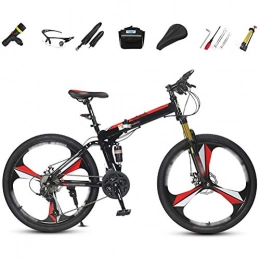 TcooLPE Bike TcooLPE Off-road Mountain Bike, 26-inch Folding Shock-absorbing Bicycle, Male And Female Adult Lady Bike, Foldable Commuter Bike 27 Speed Gears with Double Disc Brake (Color : Red)