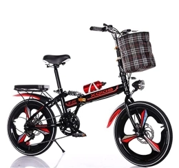 LFNOONE Folding Bike teenager aldult 20'' Folding Bike, 6 Speed Gears Lightweight Iron Frame Foldable Compact Bicycle with Anti-Skid and Wear-Resistant Tire for Adults / Mudguard / Rear Carrier / Front Rear Wheel Reflectors / red