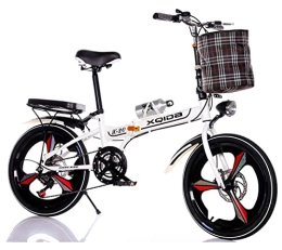 LFNOONE Folding Bike teenager aldult 20''Folding Bike 6 Speed Gears Lightweight Iron Frame Foldable Compact Bicycle with Anti-Skid and Wear-Resistant Tire for Adults / Mudguard / Rear Carrier / Front Rear Wheel Reflectors / White