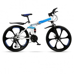 THENAGD Folding Bike THENAGD Folding Mountain Bike, Bicycle Adult One Wheel Double Damping Racing Cross Country Variable Speed Fast Bicycle for Male and Female Students 26 inches Six-knife top with white and blue
