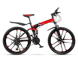THENAGD Bike THENAGD Folding Mountain Bike, Bicycle Adult One Wheel Double Damping Racing Cross Country Variable Speed Fast Bicycle for Male and Female Students 26inches TenKnivesTopwithBlackandRed