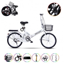 TopJi Adult Folding Bike 20 Inch,Shock Absorption,Single Speed,Women Bike Bicycle For Commuting City Riding,Teens Students Bikes With Basket Rear Rack White