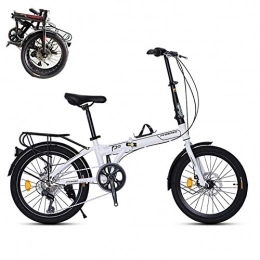 TopJi Folding Bike TopJi Teens Cruiser Bike 20 Inch Wheel, 7th Gear Variable Speed, Suggested Height -170 Cm, Students Folding Bike Mini Bicycle White