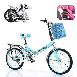 TopJi Bike TopJi Women With Basket Folding Bike 20 Inch Wheel, Mini Road Bike Folding Cruiser Bike Lightweight Bikes Bicycle, For Urban Commuting Shock Absorbers Blue