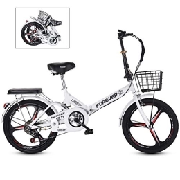 TOPYL  TOPYL 20 Inch Folding Bicycle Bike, 6-speed Foldable Cycling Commuter Bike Women's Adult Student, Lightweight Aluminum Frame Shock Absorption Variable Speed White - 3 Spoke