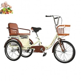 MAYIMY Folding Bike Tricycle adult 16'' 20'' folding 3-wheeler with vegetable basket + rear seat for the elderly and parents high carbon steel frame load-bearing 200kg (Color:BEIGE1, Size:20'')