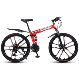 TriGold Bike TriGold 26 Inch Folding Mountain Bike For Men, Lightweight Foldable Road Bike For Teens Adult, 21 Speed Bicycle Full Suspension MTB Bike-Red 21 Speed