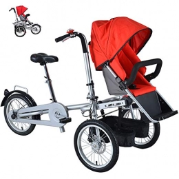 TTFGG Bike TTFGG Adult Bike Folding Tricycle Baby Stroller Can Sit And Ride, Parent-Child Car Mother-Child Car Baby Stroller Bicycle, Red