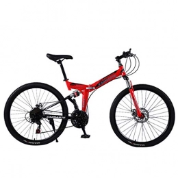 TTlove_Home Bike TTlove Foldable mountain bike 24-inch variable speed adult shock-absorbing bicycle mountain bike double disc brake soft tail carbon steel off-road outdoor city cycling travel(A#Red, 24 Inch)