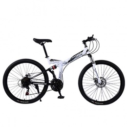 TTlove_Home Bike TTlove Foldable mountain bike 24-inch variable speed adult shock-absorbing bicycle mountain bike double disc brake soft tail carbon steel off-road outdoor city cycling travel(A#White, 24 Inch)