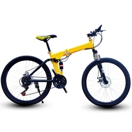 UNCTAD Bike UNCTAD Folding Mountain Bike with Dual Disc Brakes - Adults Folding Mountain Bike with Adjustable Seat - 24 Inches 24 Speed Quick Fold Anti-slip Mountain Bike Folding Bikesyellow
