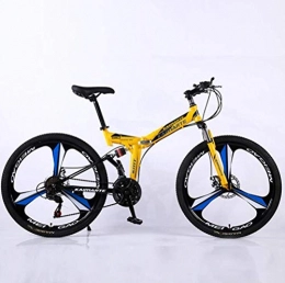 YOUSR Folding Bike Unisex 24 Inch Folding City Road Bicycle, 21 Speed Shock Absorption Shifting Soft Tail Mountain Bike Yellow