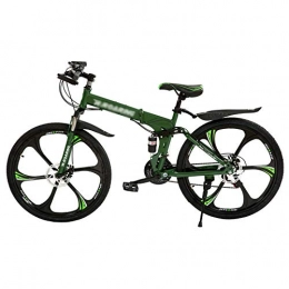 CXSMKP Bike Unisex 26Inch Folding Mountain Bike for Adults, 21 Speed Bicycle Suspension MTB Bikes, High Carbon Steel Frame, Dual Disc Brake, Green