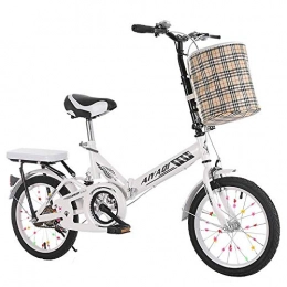Minkui Folding Bike Unisex Adult Mini Bike Folding Shocking Child Bike Adjustable Handlebar and Seat Aluminum Frame Single Speed -20" Wheel-White + shock absorption_16 inch